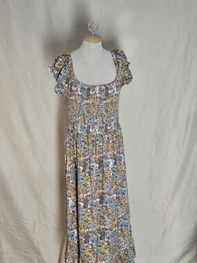 Urban Outfitters Floral Smocked Maxi Dress - Blue, Yellow, Pink